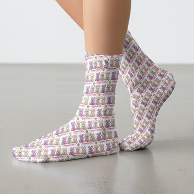 Pink Happy Easter Bunny Pattern Socks, Breathable Fabrics Medical Uniform