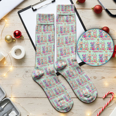 Pink Happy Easter Bunny Pattern Socks, Breathable Fabrics Medical Uniform