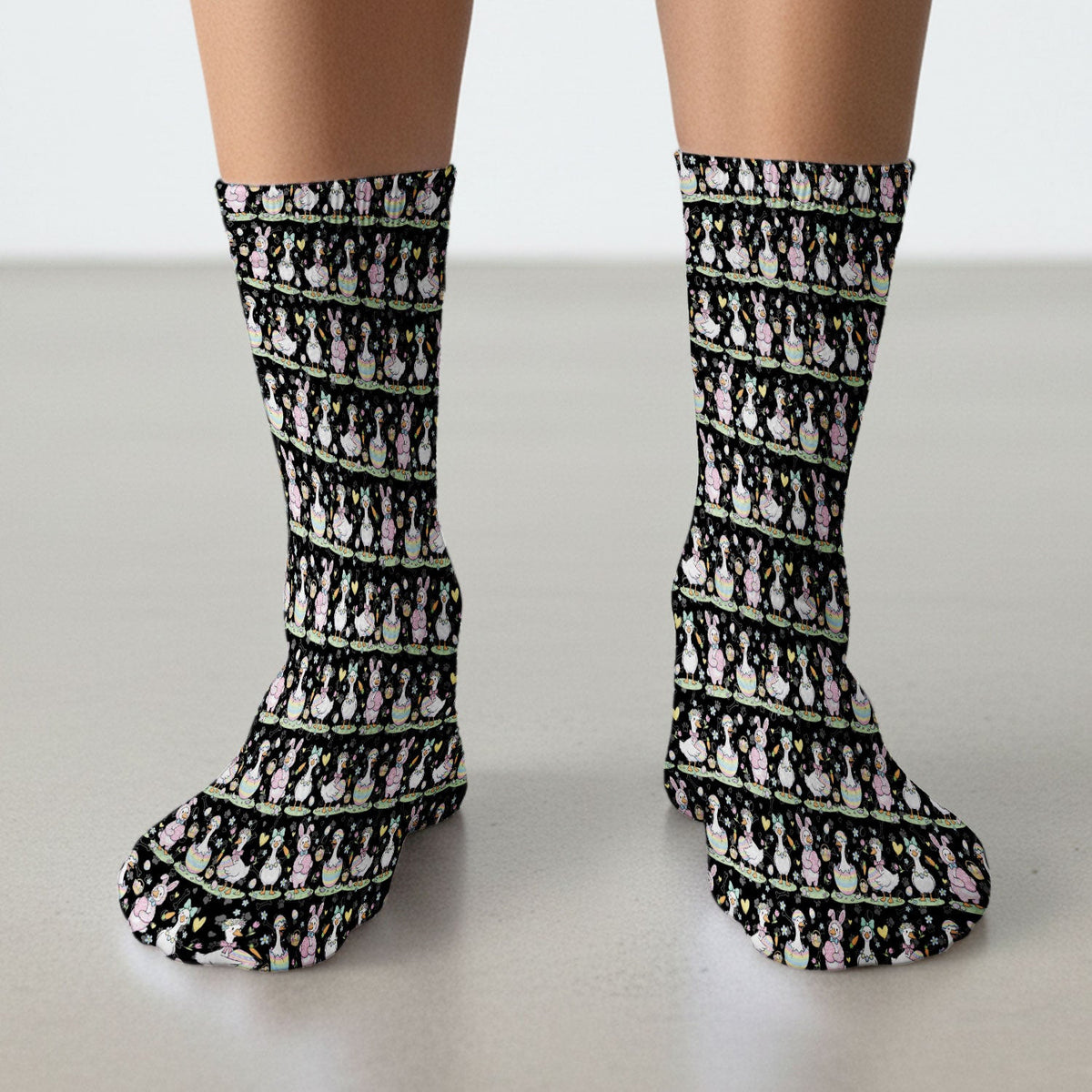 Easter Goose Bunny Egg Print Socks, Breathable Fabrics Medical Uniform