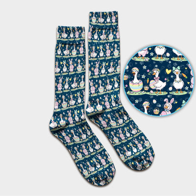 Easter Goose Bunny Egg Print Socks, Breathable Fabrics Medical Uniform