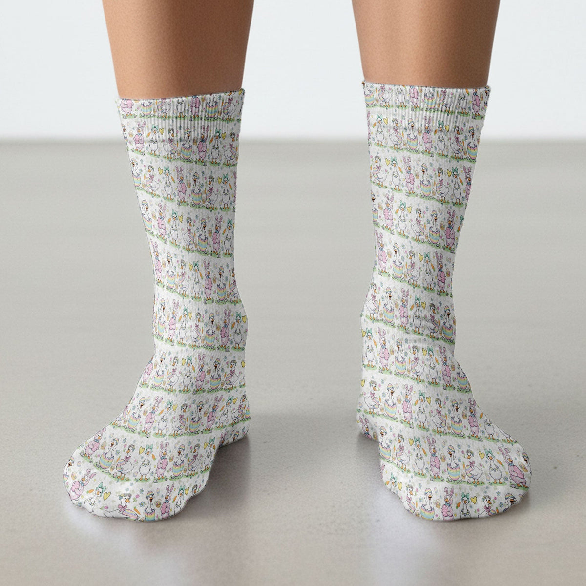 Easter Goose Bunny Egg Print Socks, Breathable Fabrics Medical Uniform