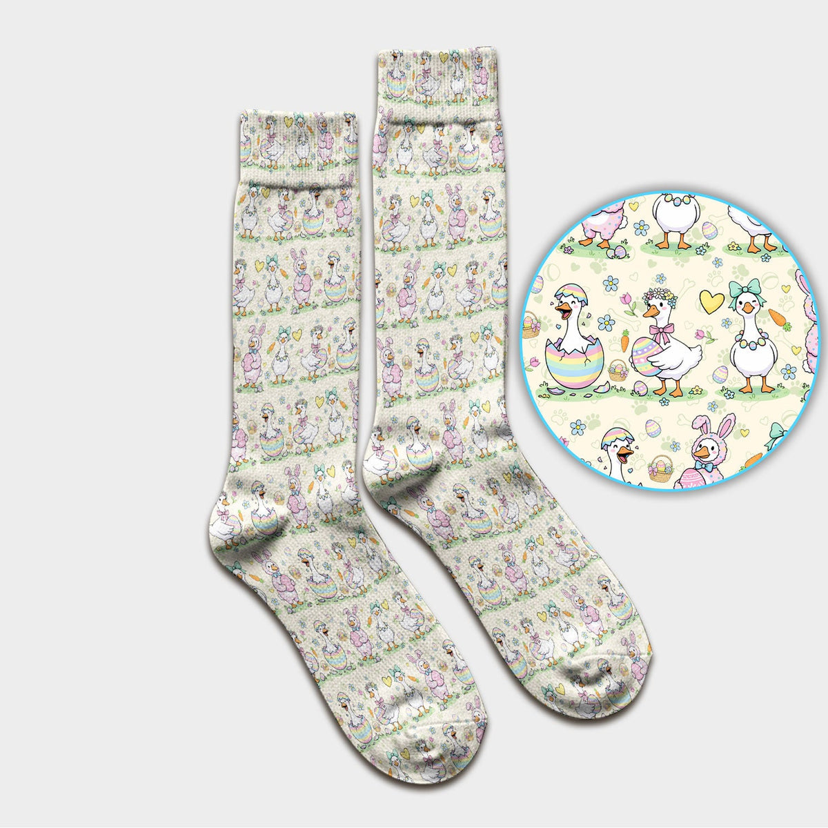 Easter Goose Bunny Egg Print Socks, Breathable Fabrics Medical Uniform
