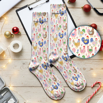Colorful Chicken Farm Pattern Scrub Socks, Adult Socks for Men and Women