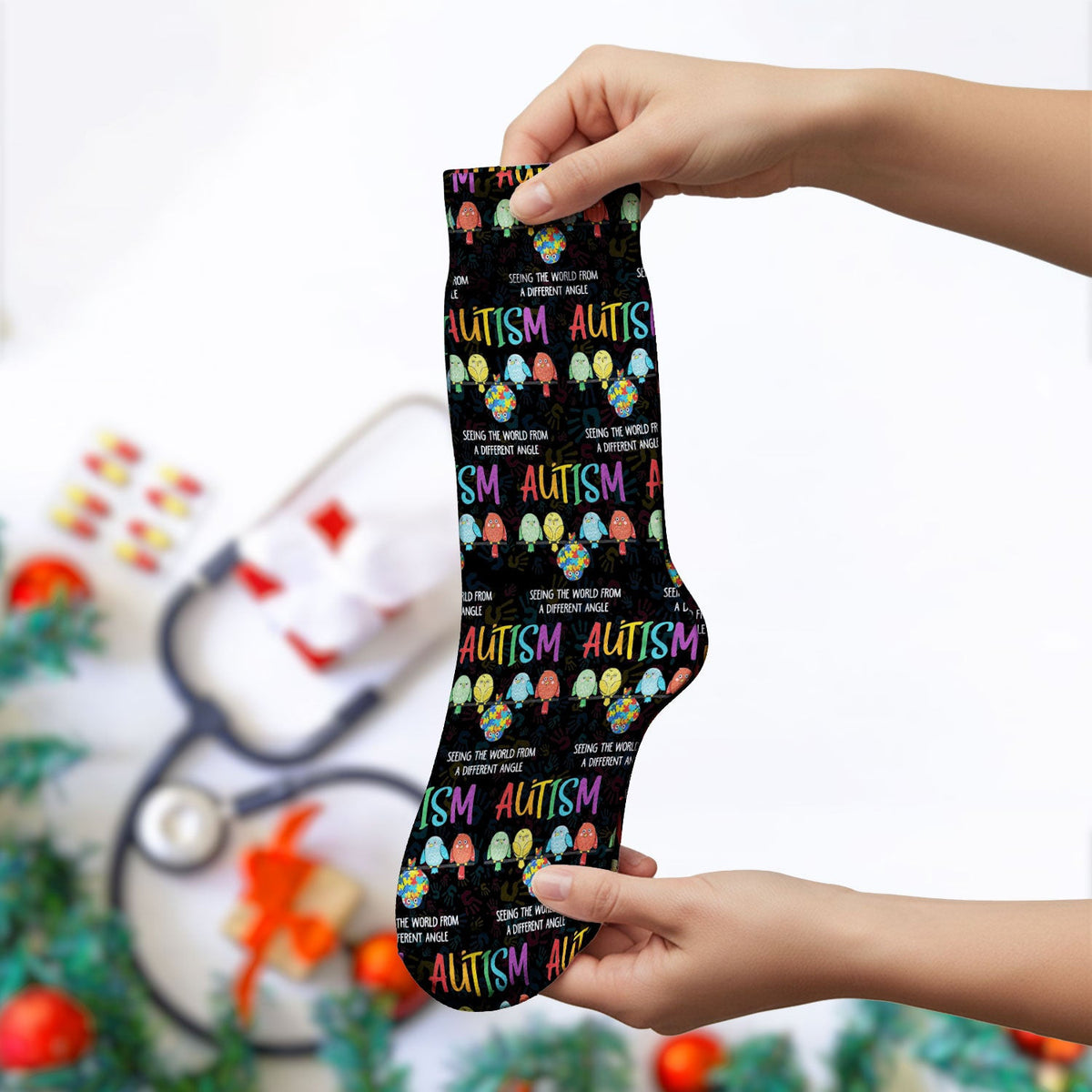 Autism Seeing The World From A Different Angle Birds Socks, Socks for Nurse Doctor