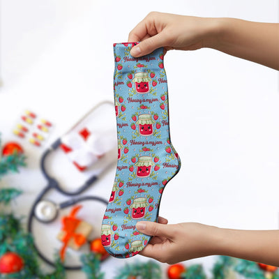Cute Strawberry Jam Nurse Pattern Socks, Breathable Fabrics Medical Uniform