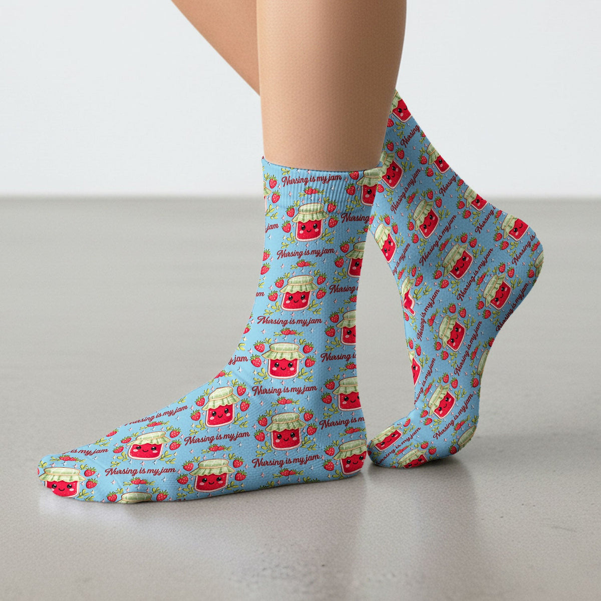 Cute Strawberry Jam Nurse Pattern Socks, Breathable Fabrics Medical Uniform