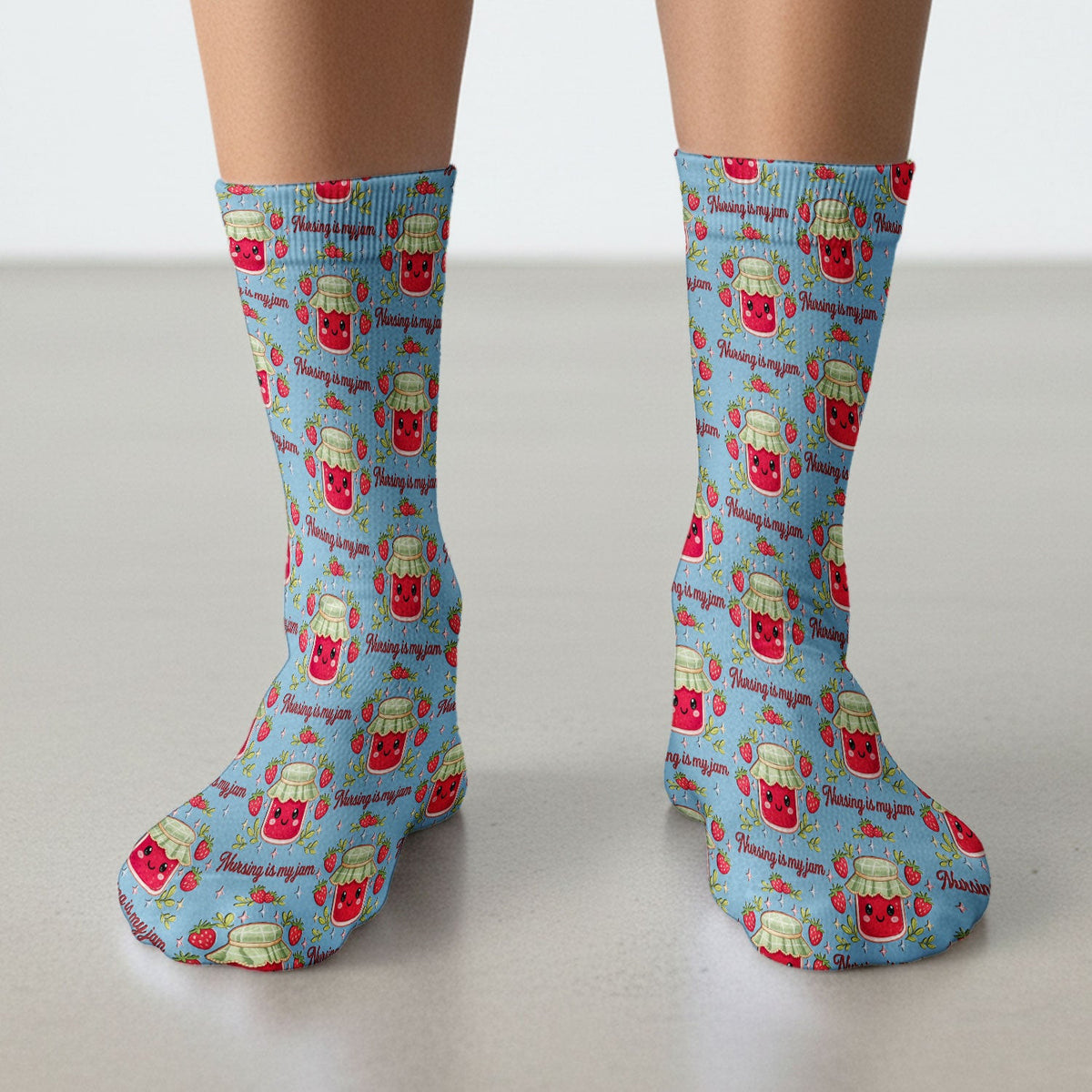 Cute Strawberry Jam Nurse Pattern Socks, Breathable Fabrics Medical Uniform