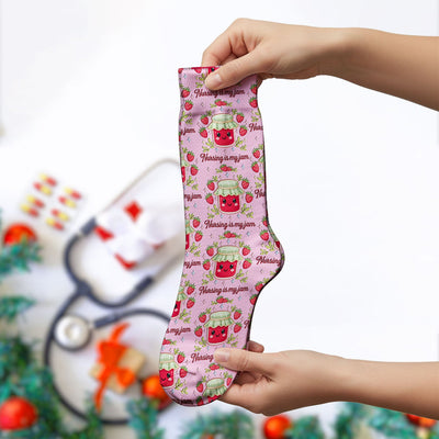 Cute Strawberry Jam Nurse Pattern Socks, Breathable Fabrics Medical Uniform