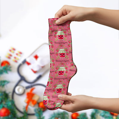 Cute Strawberry Jam Nurse Pattern Socks, Breathable Fabrics Medical Uniform