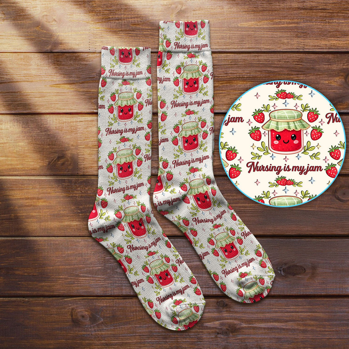 Cute Strawberry Jam Nurse Pattern Socks, Breathable Fabrics Medical Uniform