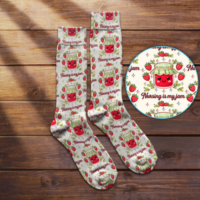 Cute Strawberry Jam Nurse Pattern Socks, Breathable Fabrics Medical Uniform