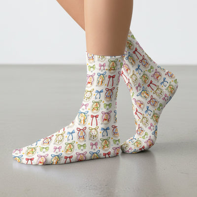 Cute Easter Bunny Cameo Colorful Bow Patternl Socks, Socks for Nurse Doctor