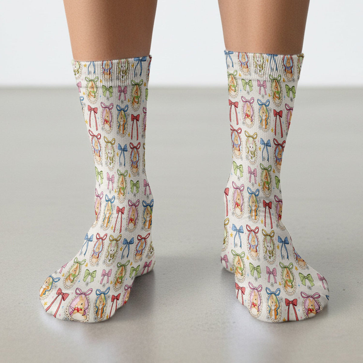 Cute Easter Bunny Cameo Colorful Bow Patternl Socks, Socks for Nurse Doctor