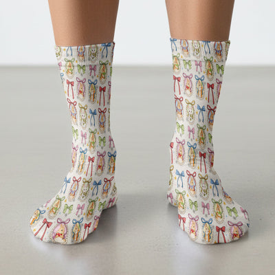 Cute Easter Bunny Cameo Colorful Bow Patternl Socks, Socks for Nurse Doctor