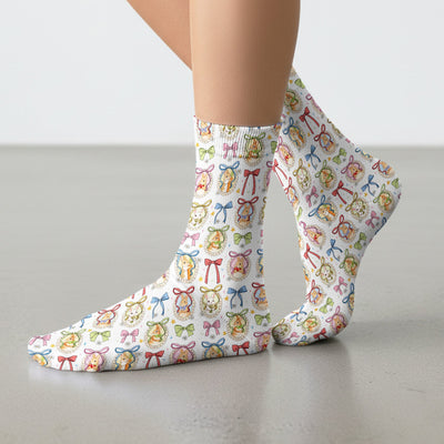 Cute Easter Bunny Cameo Colorful Bow Patternl Socks, Socks for Nurse Doctor