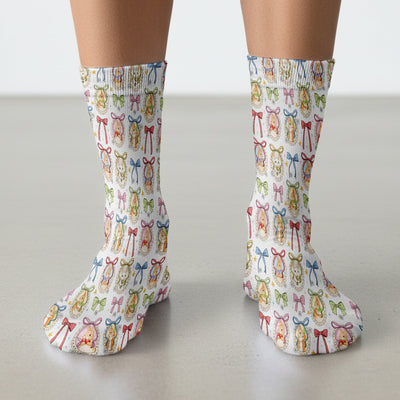 Cute Easter Bunny Cameo Colorful Bow Patternl Socks, Socks for Nurse Doctor