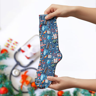 Medical Tools Pattern Ambulance Stethoscope Socks, Socks for Men and Women