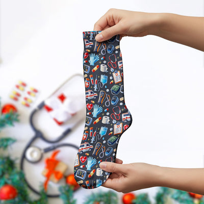 Medical Tools Pattern Ambulance Stethoscope Socks, Socks for Men and Women