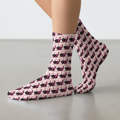 Valentine Cute Cat Nurse Heart Print Medical Socks, Adult Socks for Men and Women
