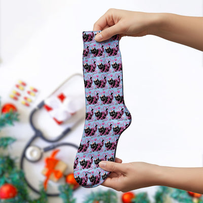 Valentine Cute Cat Nurse Heart Print Medical Socks, Adult Socks for Men and Women