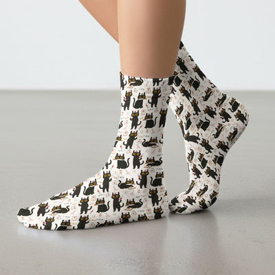 Cute Black Cat Nurse Pattern Medical Socks, Breathable Fabrics Medical Uniform