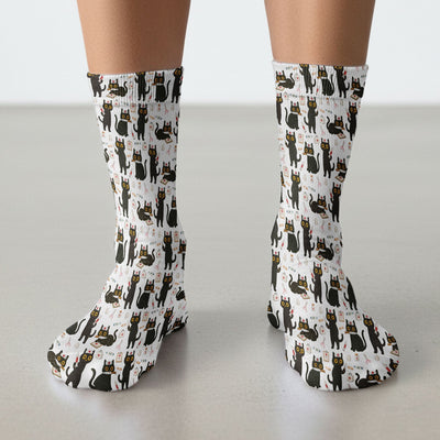 Cute Black Cat Nurse Pattern Medical Socks, Breathable Fabrics Medical Uniform