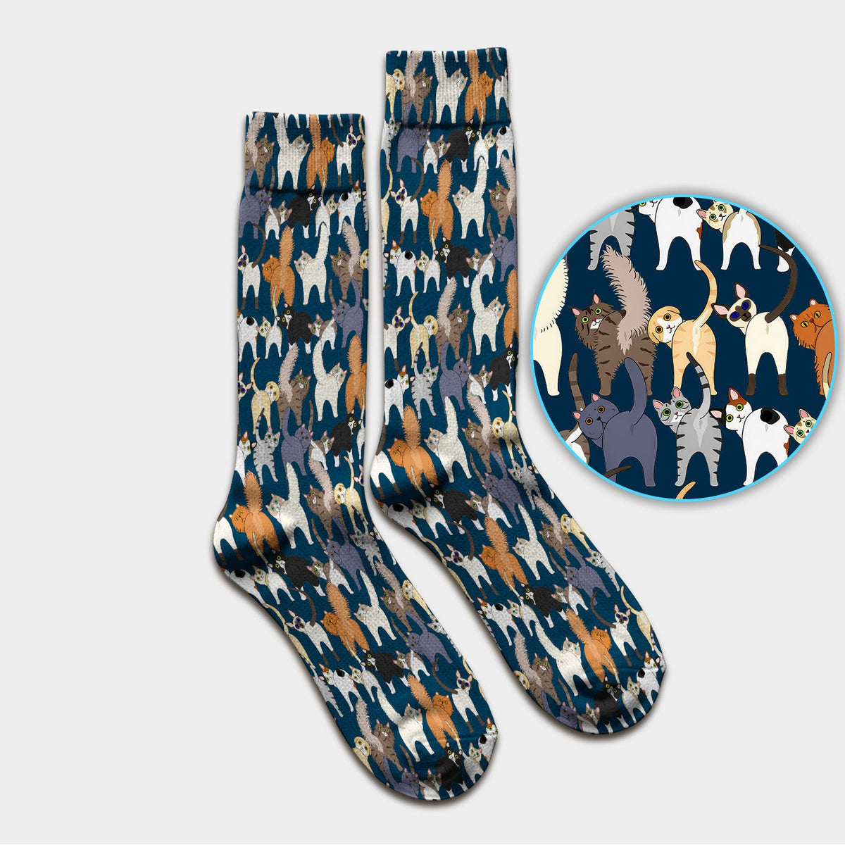 Whimsical Multicolor Cat Cartoon Pattern Medical Socks, Socks for Nurse Doctor
