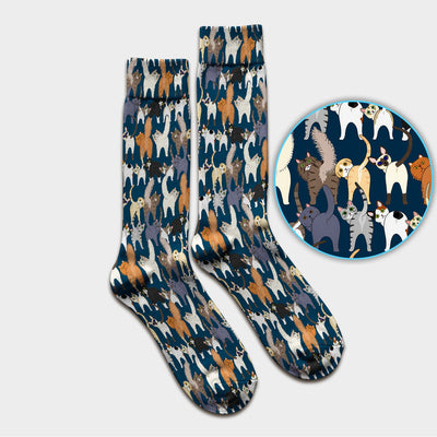 Whimsical Multicolor Cat Cartoon Pattern Medical Socks, Socks for Nurse Doctor