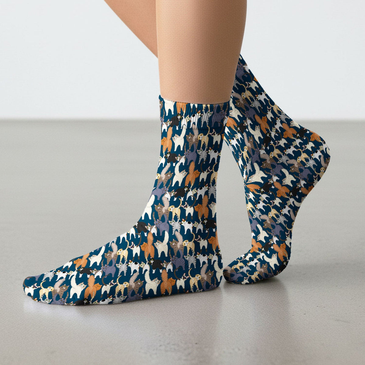 Whimsical Multicolor Cat Cartoon Pattern Medical Socks, Socks for Nurse Doctor