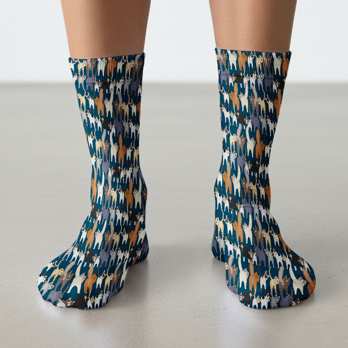 Whimsical Multicolor Cat Cartoon Pattern Medical Socks, Socks for Nurse Doctor