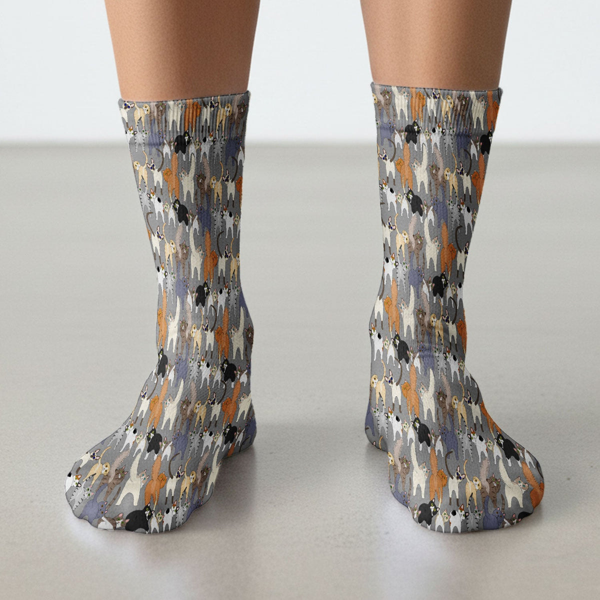 Whimsical Multicolor Cat Cartoon Pattern Medical Socks, Socks for Nurse Doctor