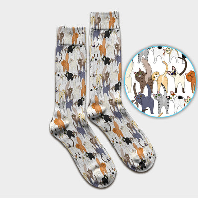 Whimsical Multicolor Cat Cartoon Pattern Medical Socks, Socks for Nurse Doctor