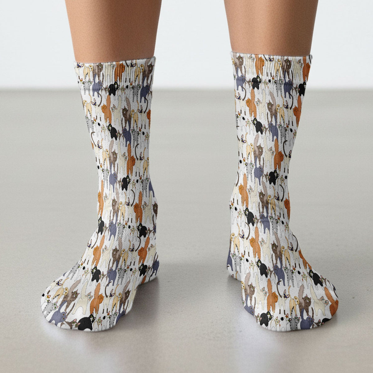 Whimsical Multicolor Cat Cartoon Pattern Medical Socks, Socks for Nurse Doctor