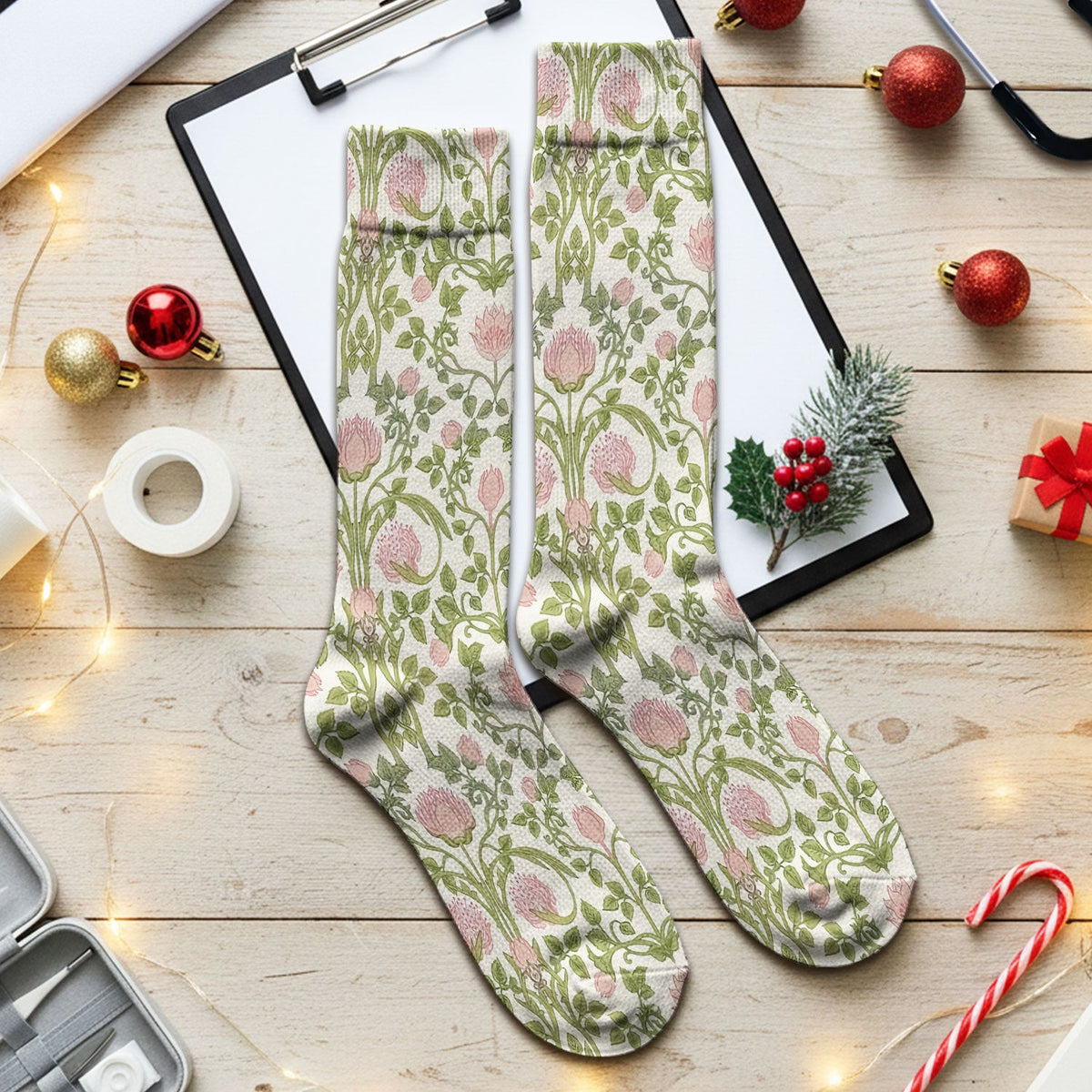 Cat Nurse Scrub Socks, Floral Scrub Sock For Women, Breathable Fabrics Nursing Uniform