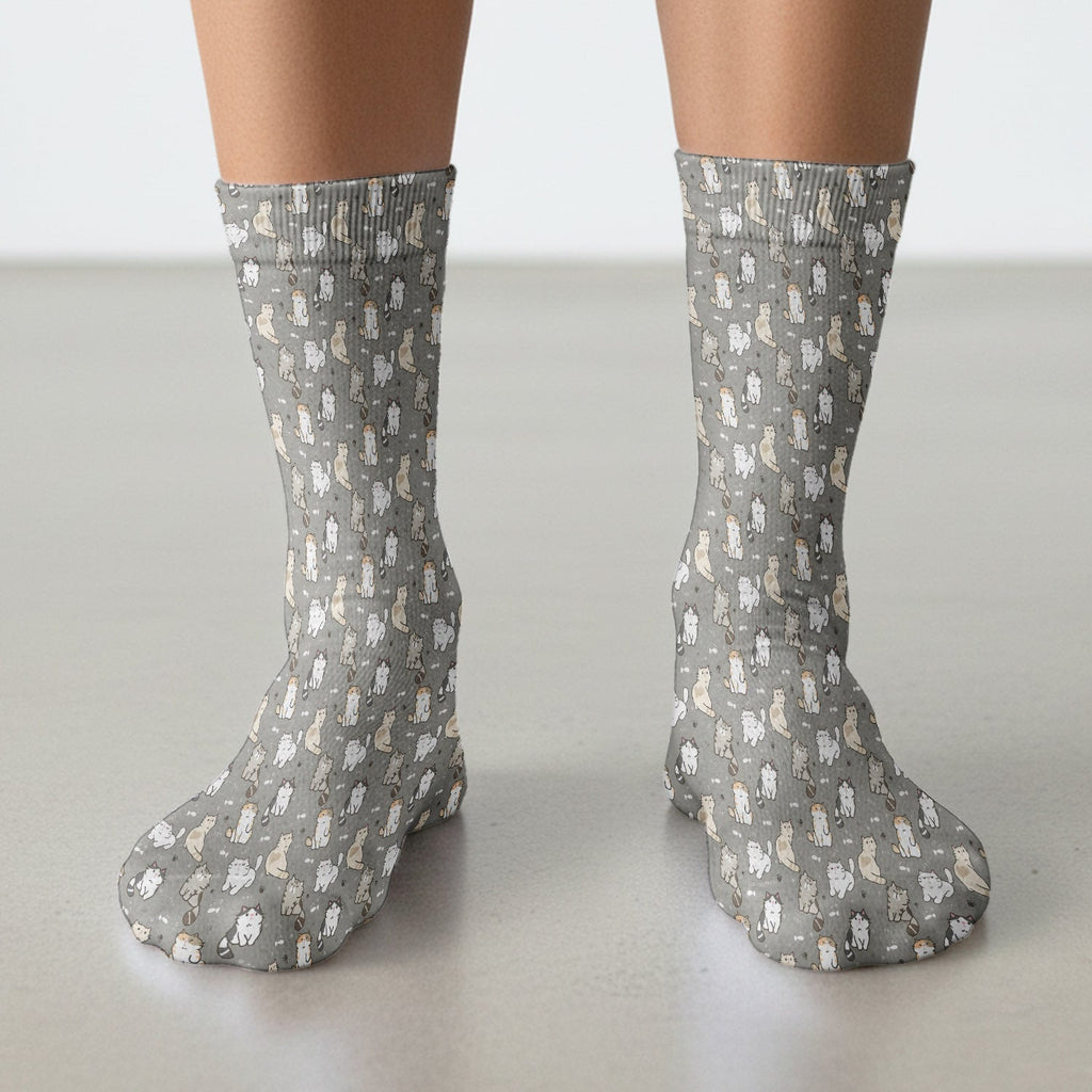 Pastel Cat Scrub Socks, Cute Cat Pattern Nurse Sock, Breathable Fabrics Nursing Uniform