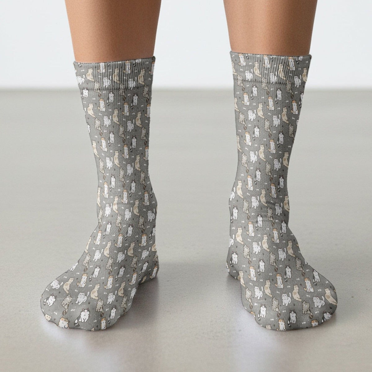 Pastel Cat Scrub Socks, Cute Cat Pattern Nurse Sock, Breathable Fabrics Nursing Uniform