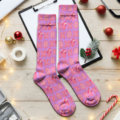 Heart & Brain Medical Icon Pattern Socks, Socks for Nurse Doctor