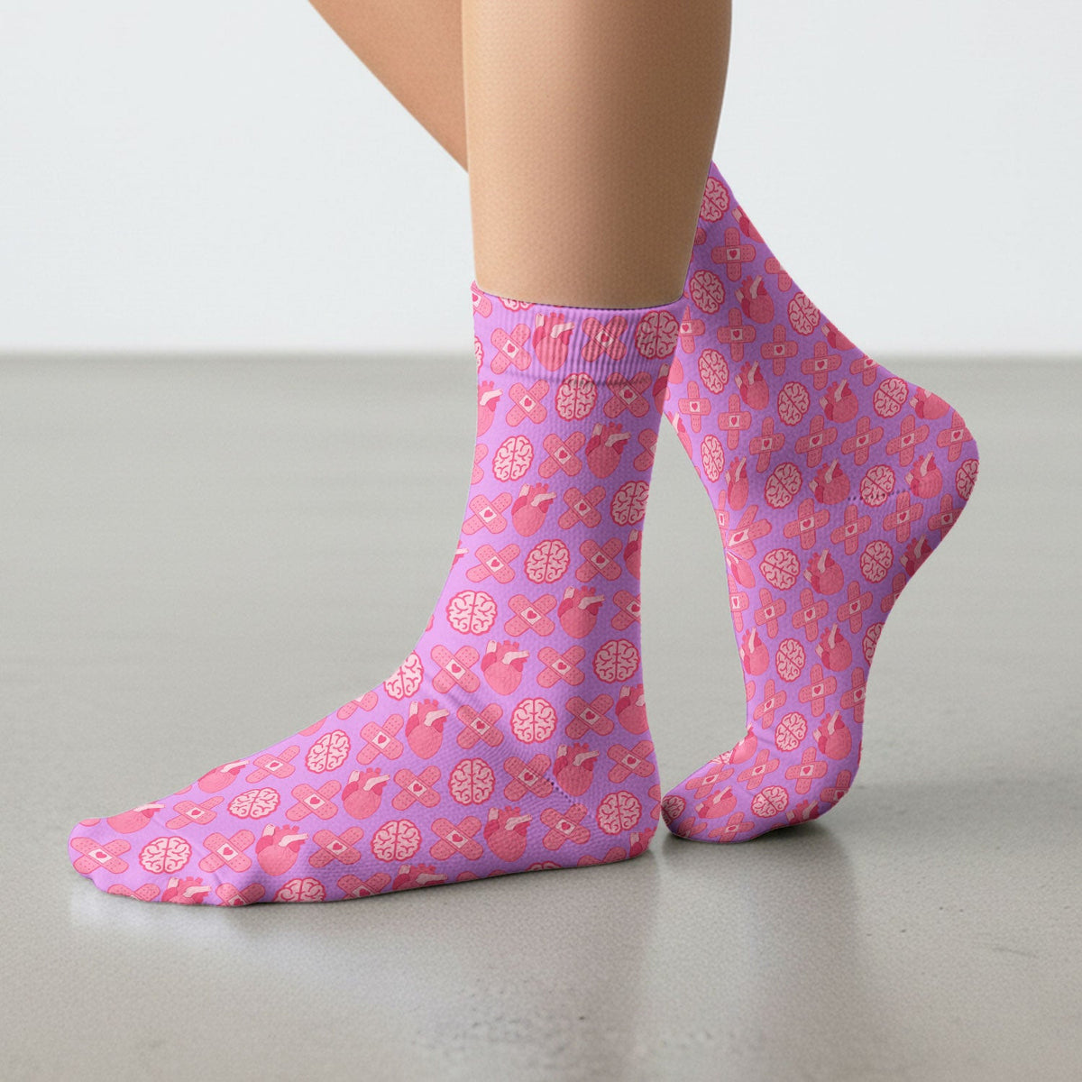 Heart & Brain Medical Icon Pattern Socks, Socks for Nurse Doctor