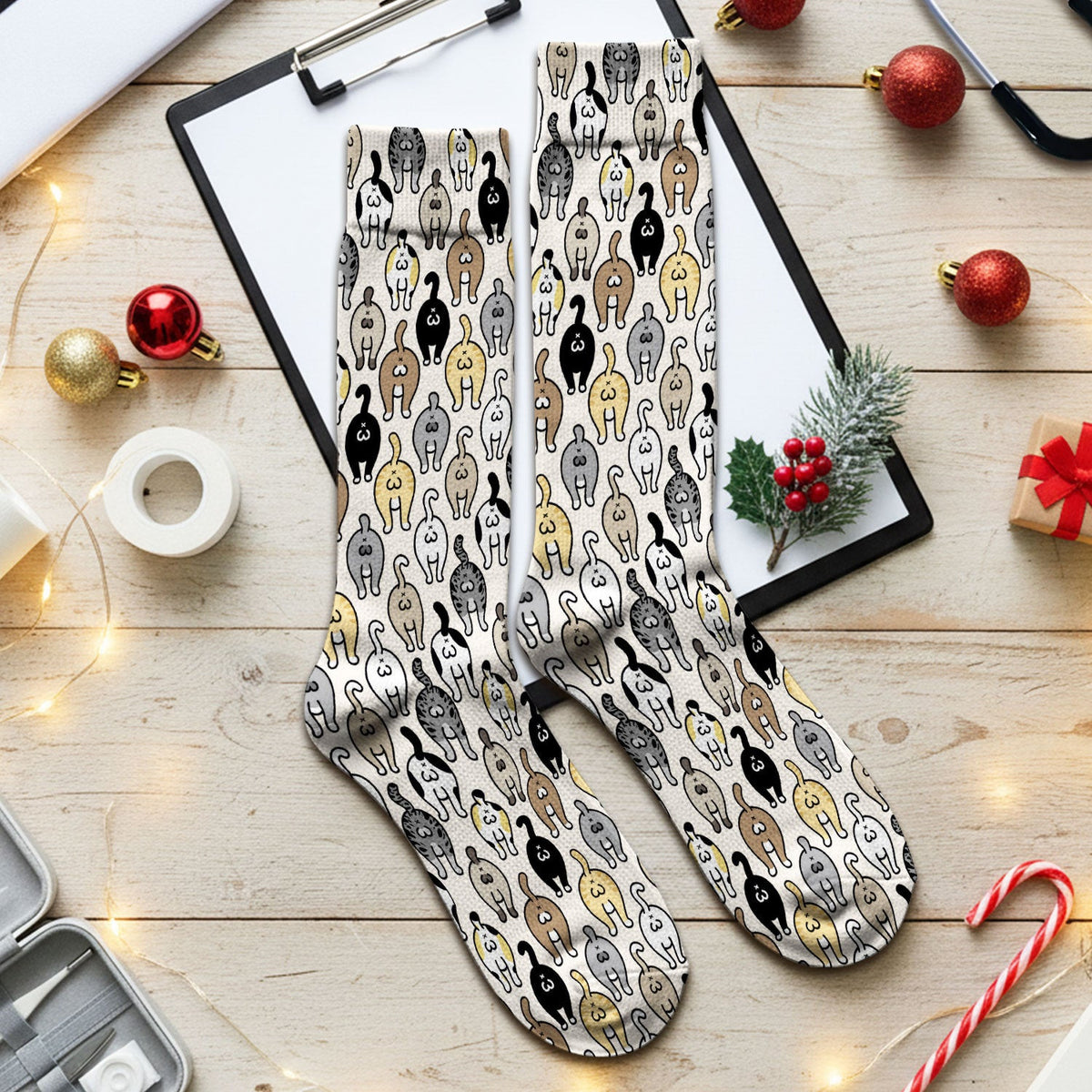 Cat Lover Nurse Scrub Socks, Funny Cat Butt Pattern Medical Sock, Breathable Fabrics Nursing Uniform