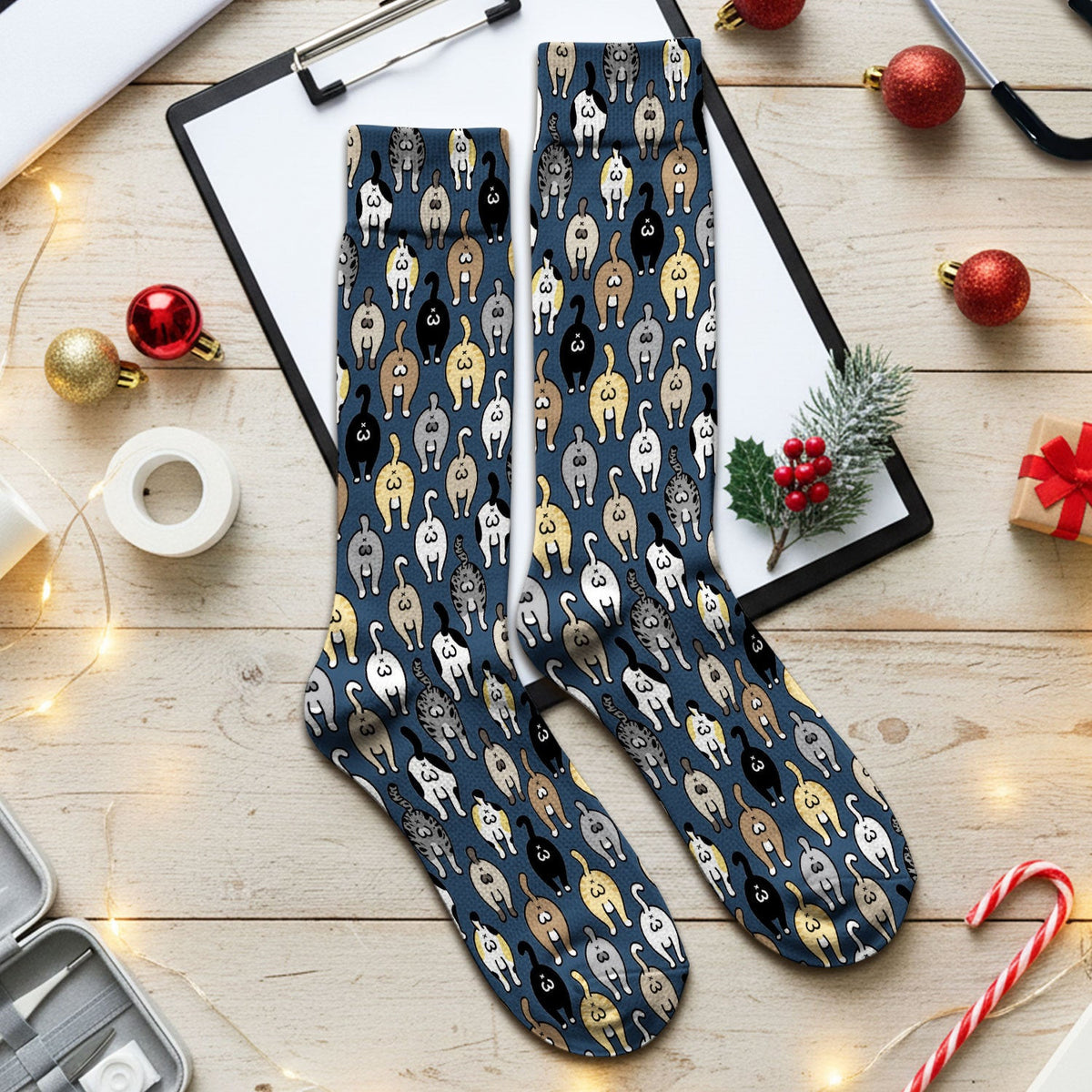 Cat Lover Nurse Scrub Socks, Funny Cat Butt Pattern Medical Sock, Breathable Fabrics Nursing Uniform