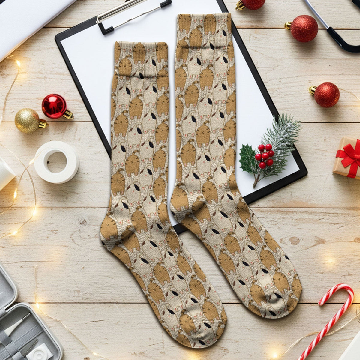 Cute Cat Nurse Scrub Socks, Cozy Minimal Animal Pattern Medical Sock, Breathable Fabrics Nursing Uniform