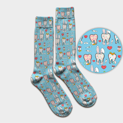 Playful Bunny Dentist Illustration Medical Socks, Adult Socks for Men and Women
