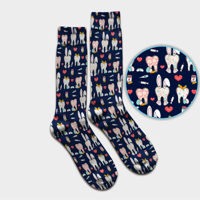 Playful Bunny Dentist Illustration Medical Socks, Adult Socks for Men and Women