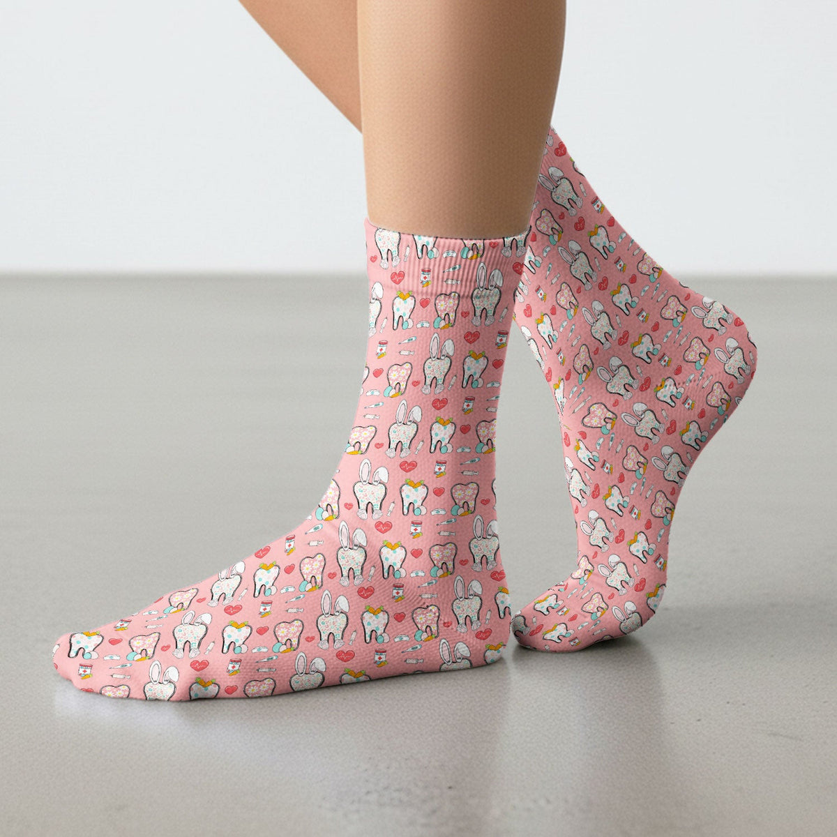 Playful Bunny Dentist Illustration Medical Socks, Adult Socks for Men and Women