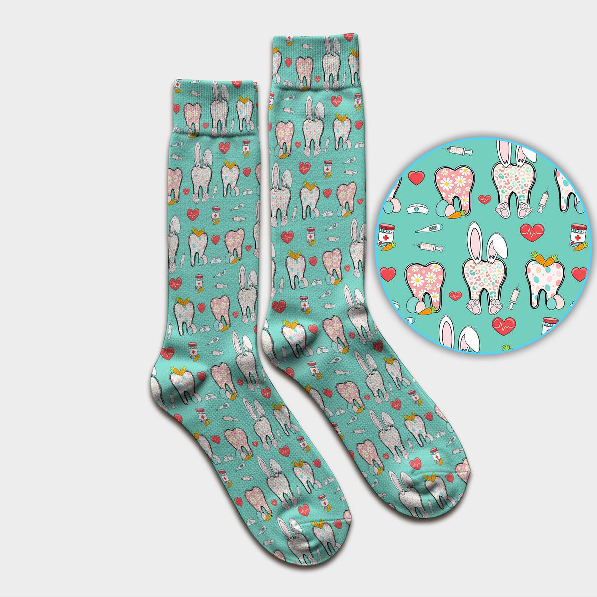 Playful Bunny Dentist Illustration Medical Socks, Adult Socks for Men and Women