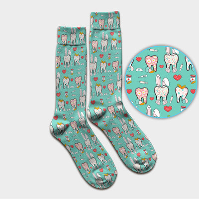 Playful Bunny Dentist Illustration Medical Socks, Adult Socks for Men and Women