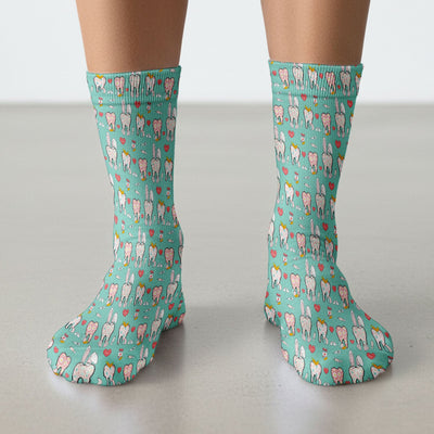 Playful Bunny Dentist Illustration Medical Socks, Adult Socks for Men and Women