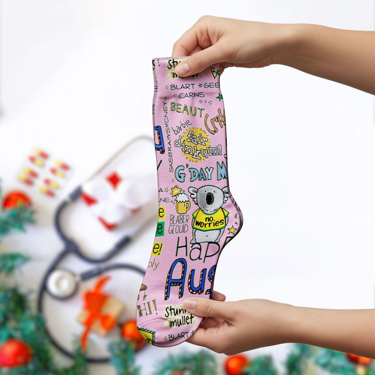 Cute Cartoon Koala Australia Pattern Medical Socks, Adult Socks for Men and Women
