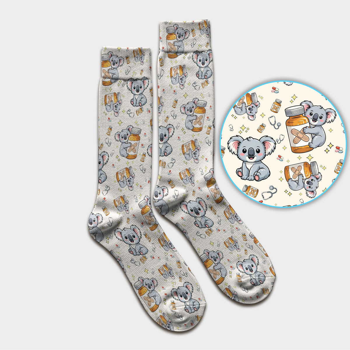 Cute Koala Nurse Bandage Medicine Print Socks,  Adult Socks for Men and Women
