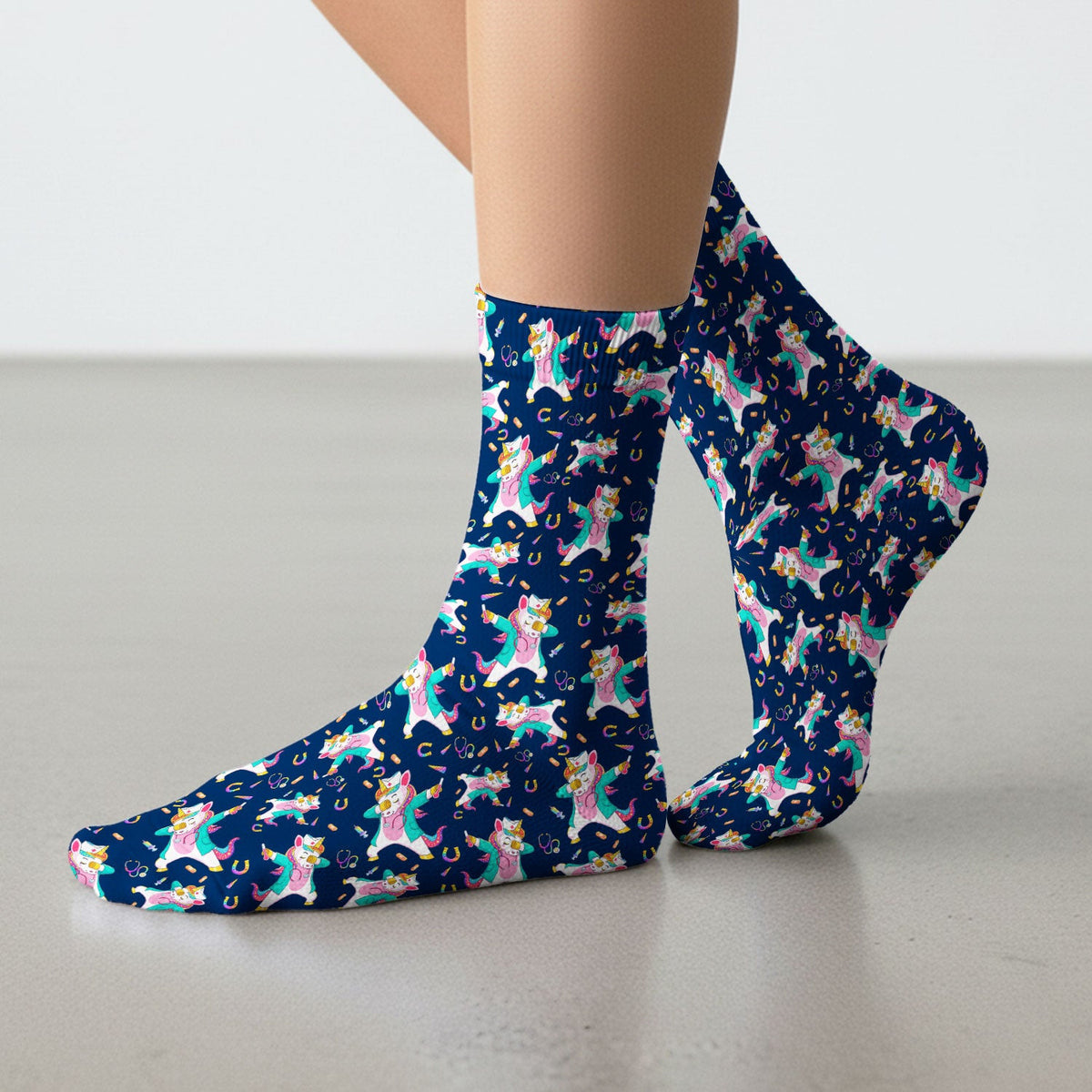 Cute Unicorn Nurse Dance Pattern Socks, Breathable Fabrics Medical Uniform